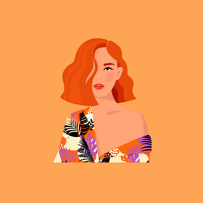 The red-haired girl in a kimono cartoon character cosmetics face fashion female glamour illustration makeup typography vector