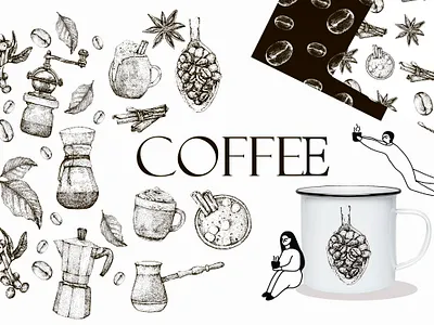 COFFEE coffe logo coffee cup cute doodle dotwork graphicdesign ink line menu