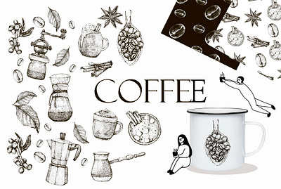 COFFEE coffe logo coffee cup cute doodle dotwork graphicdesign ink line menu