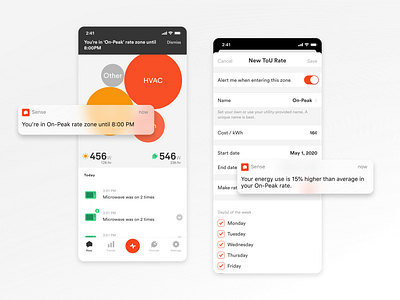 Time of Use Rates alerts app billing electricity energy energy bill mobile push notifications rate plans sense smart home time of use