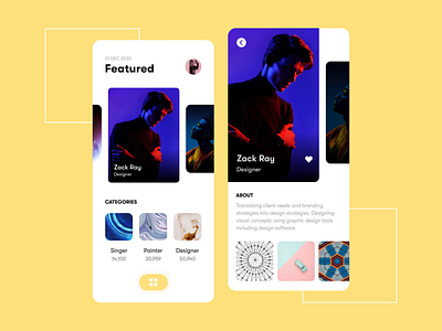 Find an artist - App UX/UI design animation app app design artist artists creative daily ui inspiration interaction interface minimal mobile mobile ui motion motion design ui ui design uidesign uiux ux