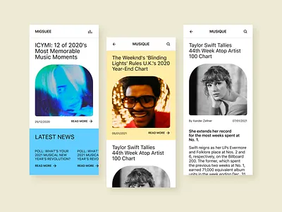 MIGSUEE - Music Blog - Mobile App app app design blog brutalism brutalist design design interaction mobile app ui ux uxdesign