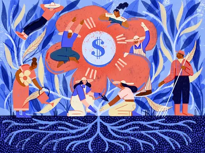 Financial Wellness characters conceptual digital editorial finance folioart growth illustration olivia waller plant texture