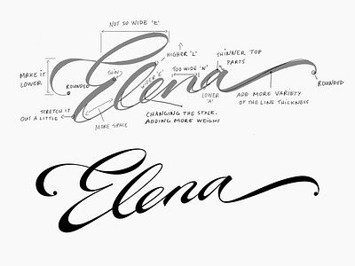 Elena brand branding brushlettering calligraphy custom flow graphicdesign guides handwritten lettering logo logodesign logos logotype process script sophisticated type typography unique