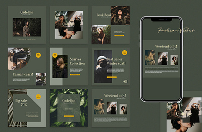 Qadeline - Fashion Instagram Template brand identity branding elegant minimalist fashion branding fashion designer fashion shop fashion store instagram post instagram template marketing product media social neutral