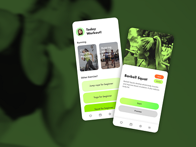 Fitness App app dailyui dailyuichallenge exercise figma fitness fitnessapp flat green minimal ui uidesign uiux workout