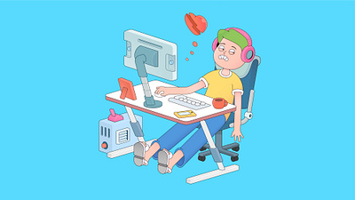 Geek with Broken heart boy broken heart character computer game geek headphones heart isometric art isometric design isometric illustration isometry keyboard man pc teenager valentine valentine day