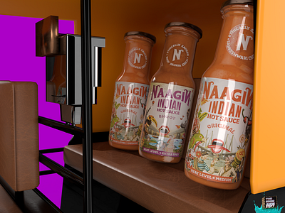 Creative design for Naagin Sauce - Interior view behance blender 3d branding cinema4d cyclesrender dribbble best shot fmcg freelance hot sauce hot sauce branding indian indian brand make in india naagin sauce product realism