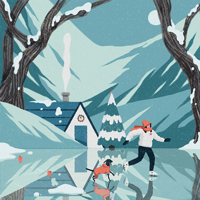 Winter character digital dog folioart illustration landscape winter xuetong wang