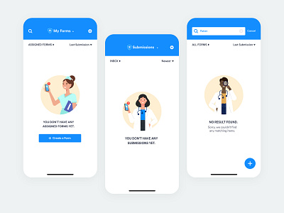 Empty Screens for JotForm Health App app app design doctor editorial empty screen health health app healthcare hipaa illustration illustrator medical no data nurse search submission ui uidesign uiux ux