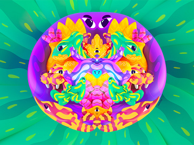 Presence 3d animals bright c4d character color colors illustration magic meditation nature plants textures tiger