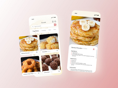 Cooking App 2021 design aesthetic aesthetic tones cook cooking cooking app design easy recipe gold homemade recipe pink recipe app simple recipe sketchapp ui