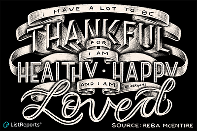 Thankful black and white chalk hand lettering handlettering reba typogaphy