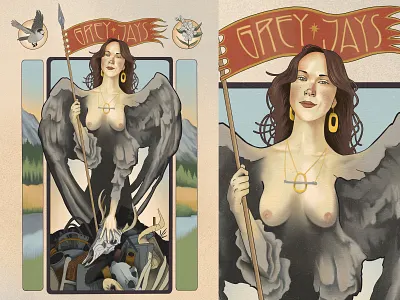 Grey Jays branding character harpy illustration mythical creature mythology recycle reuse