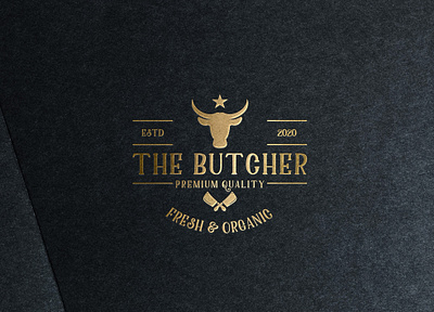 Retro Butcher Shop Logo Design angus badge barbecue bbq beef black blade butcher butchery cattle chef chop cleaver cook crossed cut cutlery knife label lamb