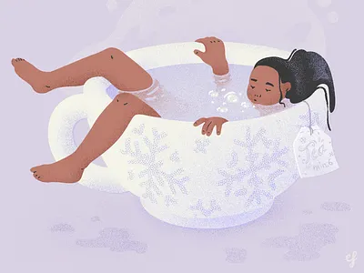 Some winter days bathing cold digital art digital illustration digital work illustration moments mugs pastel colors personal project print relax relaxed scented snow tea tee teebag water winter is coming