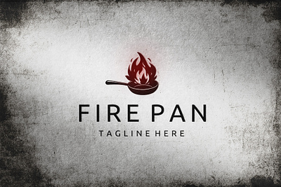 Pan with Fire Logo Design chef cook cooking cookware equipment fire flame food gas heat hot icon kitchen kitchenware logo metal pan top vector wok