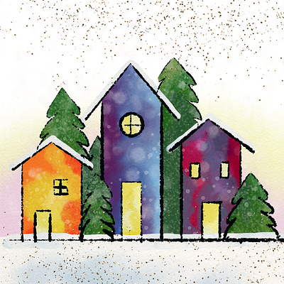 Glitter Christmas houses christmas glitter holiday houses watercolor winter xmas