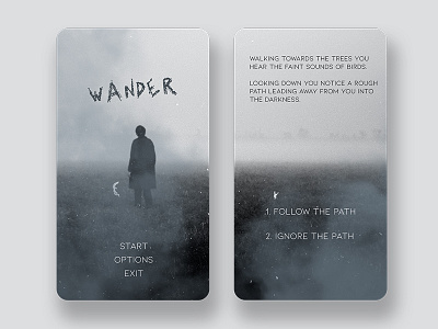 Wander Text Based Game UI Design game game art game ui games gaming greyscale horror game mobile game story game text game ui ux ui design uidesign user interface userinterface video game videogame