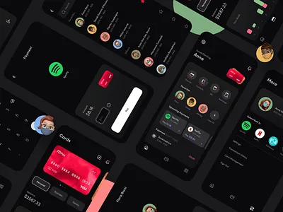Payment Application button card credit dark dashboard design home icon menu minimal mobile notification onboard onboarding page payment profile theme ui ux