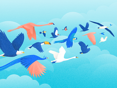 Birds of a feather flock together animals art atlassian birds blog blog illustration design eagle editorial art editorial illustration flock flying illustration illustrator parrot tech texture vector