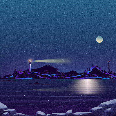 Moonrise over lighthouse gradient illustration lighthouse lighting moonrise texture vector vector art vector illustration