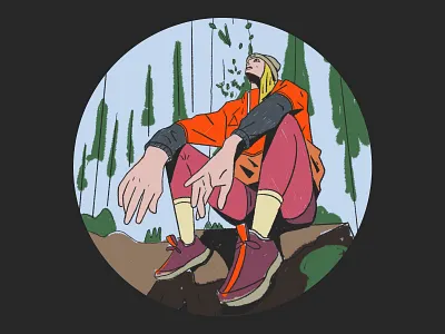 Hiking explore girl green hike hiking illustration mountain nature outdoor pose sport travel trekking wip woman