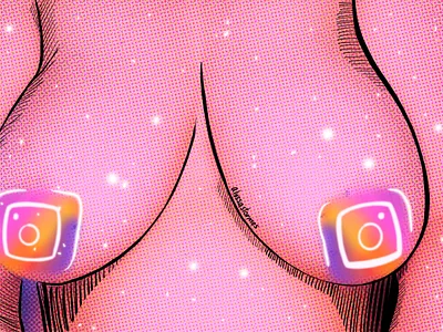 Instaboobs - Illustration adovacate advocacy body positive boobs cartoon censorship colorful comic drawing feminist guidelines illustration instagram nude screenprint self portrait selfie