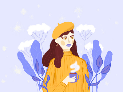 Brr. It's cold outside coffee cold weather design dtiys girl in beret illustration procreate tyymes tyymes18k