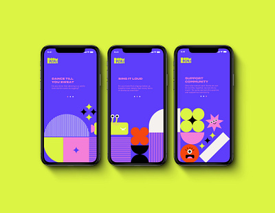 BOOMBAYAH Onboarding Screen App application brand identity branding branding concept graphic design interactive interactive design mobile mobile design mobile phone mockup playful design quirky ui ux visual identity design