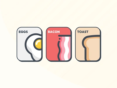 Menu Cards/Buttons: Wakey, wakey app bacon badge breakfast button card eat eggs emblem food illust illustration insignia menu toast