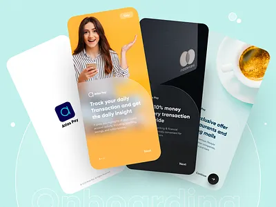 Atlas Pay - Onboarding V1 app banking branding cards design finance app fintech glassmorphism images logo minimal mobile app design onboarding online online payment product design transaction typography ui wallet app