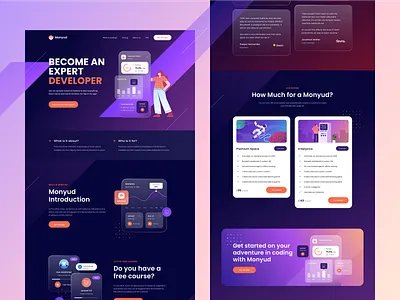 Monyud Website - Online learning Website 🤘 branding character course courses effect glass gradient icon illustration laravel learn productdesign programmer statistics study typography ui website design