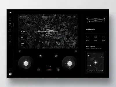 DJI - Drone Control Virtual Tour App dark details drone drone app drone control fly simulator game landing location mavic minimal mobile web