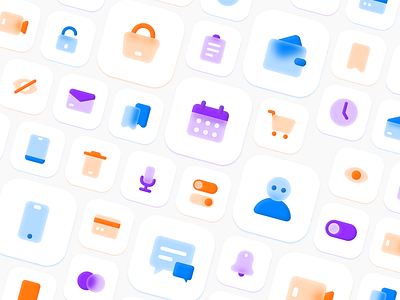 Glassy Icons for UI Design 3d 64x64 e commerce figma fully editable glassy icons ui vector web design