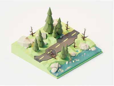 #2. Forest Road 3d blender blender3d design illustration isometric isometricart render