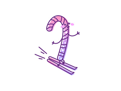 Candy Cane adobe illustrator candy cane cartoon cartoon character cartoon illustration character design cute illustration cuteart gradient illustration kawaii kawaii art kawaii food pink purple ski sliding snow stars vector illustration