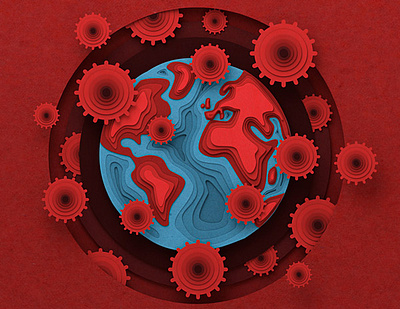 WORLD VIRUS paper art by HiCactus Studio 2020 covid covid19 cutout globe icon illustation illustration paper paper art paper illustration papercut red virus viruses world worldwide