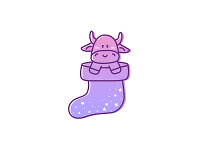 Stocking adobe cc adobe illustrator animal illustration cartoon cartoon character cartoon illustration cow cute animals cute illustration cuteart doodle doodle art gradient illustration kawaii kawaii animals kawaii art snow stars vector illustration