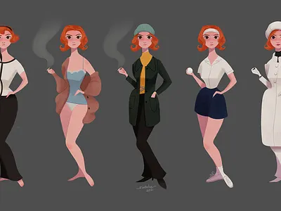The Queen's Gambit - Beth Harmon character character design characters digital art fan art fashion fashion illustration illustration netflix queens gambit vintage visdev