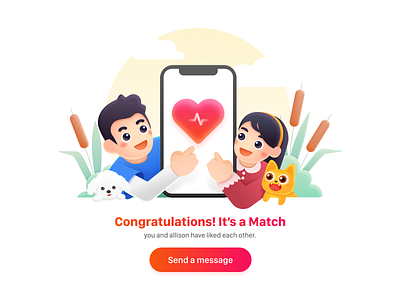 Love & Match 2d cat comic dog illustration tinder vector