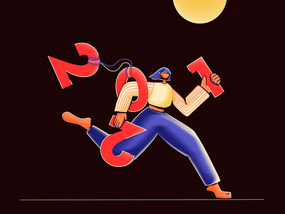 Running into 2021 2d art art characterdesign design digitalart flatillustration illustration outline procreate run texture