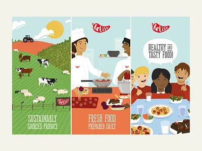 Relish School Catering Graphic Environment Illustrations character design childrens illustration color pallete colour cooking education educational farm to fork farming food education food illustration food origin fresh food hand drawn illustration kids illustration recipe school sustainable vector