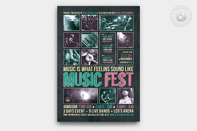 Music Festival Flyer Template V8 alternative band blues concert design fest festival flyer gig hard rock indie jazz live music musician poster rock singer template urban