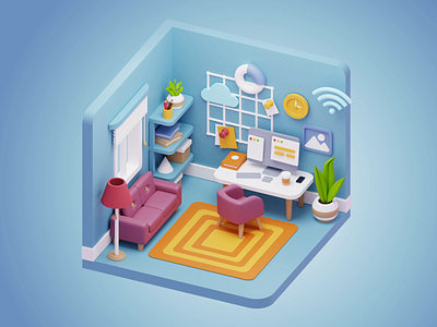 Cubbies: 3D Workspace Illustrations III 3d 3dart blender figma home illustration isometric office room sketch ui ui8 ui8net workspace