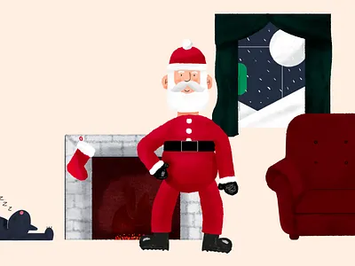 Santa and his mince pies after effect animation applepencil branding cat characterdesign christmas christmas tree design festive fireplace graphic graphicdesign graphics handdrawn illustration illustrator photoshop santa scene