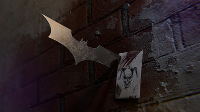 A message to Gotham criminals (Batman's Batarang) 3d art batarang blender card composition dc design digital gotham joker lighting metal modeling texturing wall