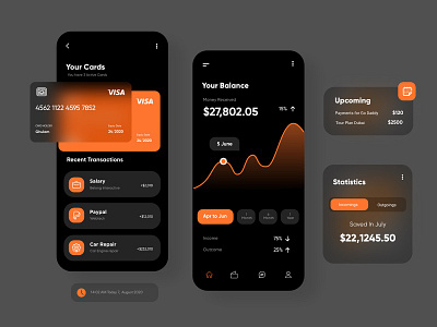 Dark UI for finance App_shot adobexd app branding dark dark theme dark ui design finance finance app finance business flat icon illustration inspiration ios shot ui ux