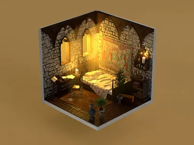 When deadline hits... No.2 3d 3d animation architecture interior interior design isokoll isometric medieval monk petrkoll symulation window