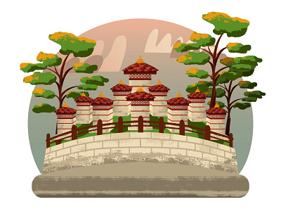 Wanderlust- Dochula Pass bhutan design art designdaily flat flat illustration historic illustration illustration design illustrator india monument monuments pixel pixelart scene texture wanderlust